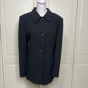 Jones New York Womens 100% Wool Long Blazer  Size 12 Dark Gray Career Office